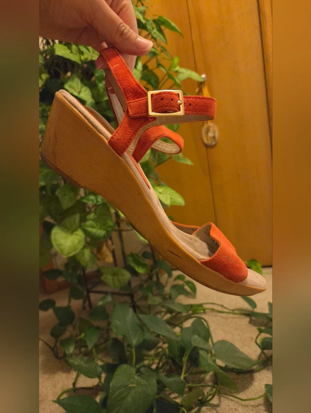 White Mountain Orange Suede Ankle-Strap Wedge Sandals